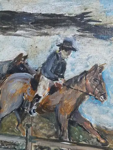 H317-Landschaftsbild-Öl auf Leinen-Gemälde-Bild-Der Pferdehändler-gerahmt-