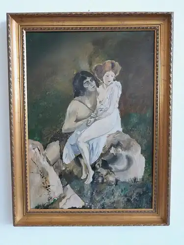 H316-Gemälde-Öl auf Leinen-Bild-Das Liebespaar-Ölbild-Malerei-gerahmt-