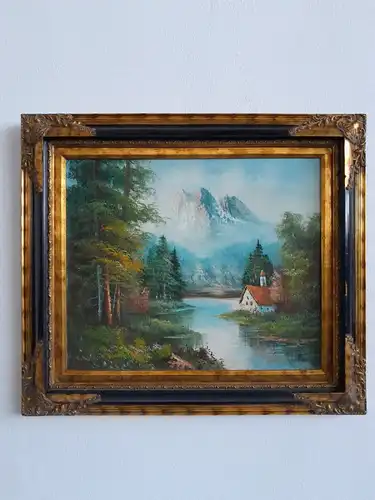 H314-Landschaftsbild-Öl auf Leinen-Gemälde-Bild-Ölbild-gerahmt-