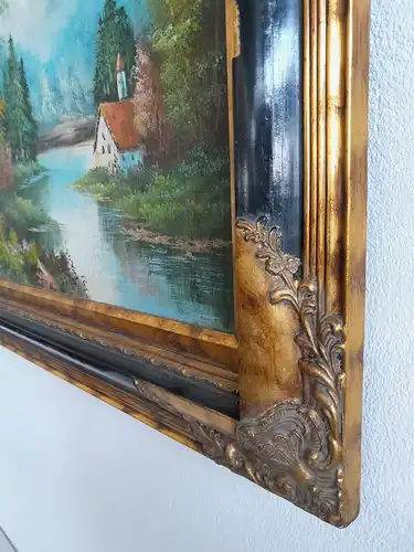 H314-Landschaftsbild-Öl auf Leinen-Gemälde-Bild-Ölbild-gerahmt-