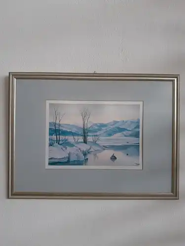 H309-Bild-Gemälde-Die Winterlandschaft-Landschaftsbild-Druck-gerahmt-signiert-