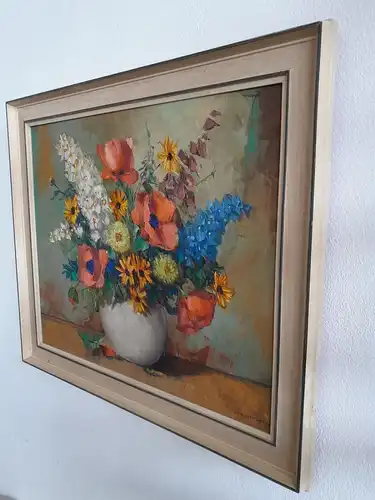 H308-Gemälde-Öl auf Leinen-Bild-Stillleben-Blumen in der Vase-gerahmt-