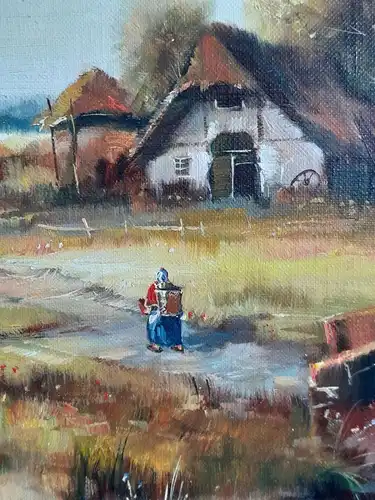 H321-Landschaftsbild-Öl auf Leinen-Gemälde-Bild-Malerei-Der alte Bauernhof-