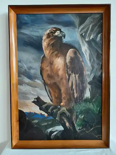 H330-Tierbild-Öl auf Holz-Adler-Bild-Gemälde-Ölbild-gerahmt-