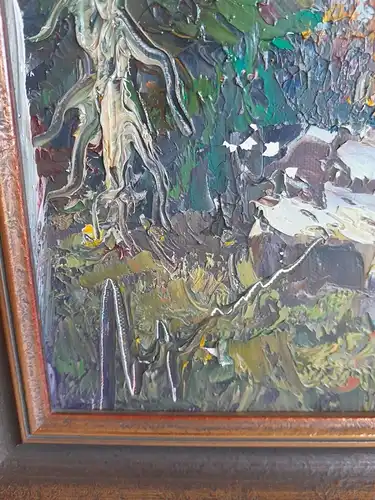 H334-Landschaftsbild-Öl auf Leinen-Gemälde-Bild-Bergsee-Malerei-gerahmt-