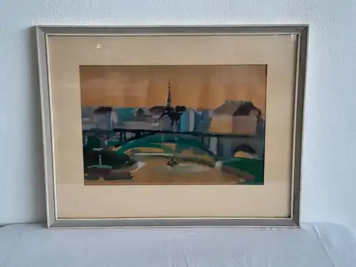 H385-gerahmtes Aquarell-Stadtbild-Gemälde-Bild-Aquarell-