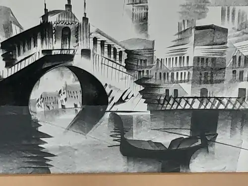 H400-Gemälde-Stadtbild-Bild-Venedig-Gemälde-schwarz/weiß-hinter Glas