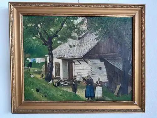 H369-Ölgemälde-Landschaftsbild-Gemälde-Bild-Bauernfamilie-Öl auf Leinen-