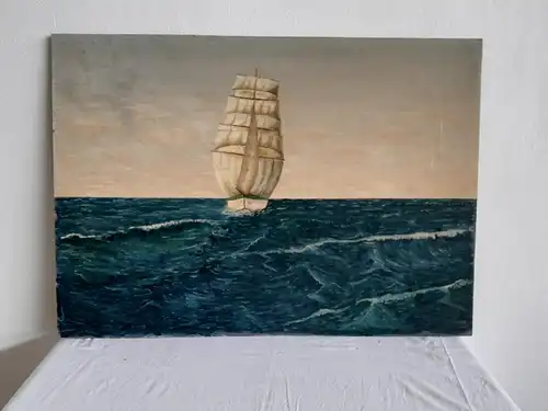 H380-Ölgemälde-Landschaftsbild-Bild-Gemälde-Ölbild-Segelboot am Meer-