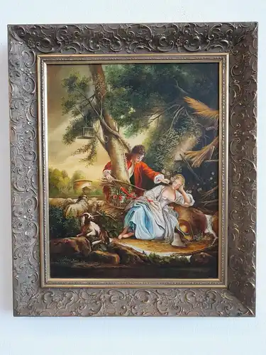 H343-Ölgemälde-Szenenbild-Gemälde-Bild-Liebespaar-Ölbild-Prunkrahmen-Öl auf Lein