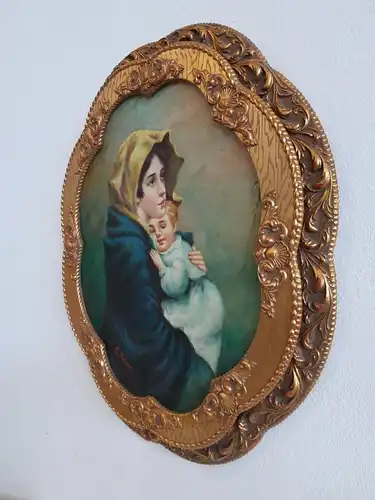 H344-Ölgemälde-Portrait-Mutter und Kind-Ölbild-Prunkrahmen-Bild-Gemälde-Öl auf H