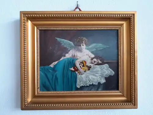 H409-Heiligenbild-Gemälde-Bild-Der wachende Engel"-Ölgemälde-ÖL auf Holz-Ölbild