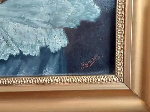 H409-Heiligenbild-Gemälde-Bild-Der wachende Engel"-Ölgemälde-ÖL auf Holz-Ölbild