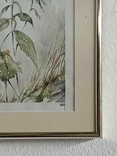 H181-Aquarellbild hinter Glas-Blumenbild-Stillleben-Aquarell-Passepartout