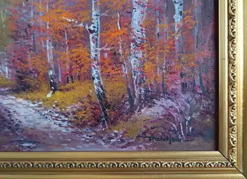 H128-Ölgemälde-Bild-Landschaftsbild-Waldbild-Öl auf Holz-Gemälde-Ölbild-gerahmt