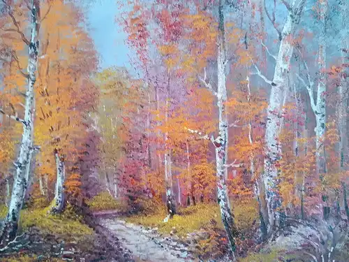 H128-Ölgemälde-Bild-Landschaftsbild-Waldbild-Öl auf Holz-Gemälde-Ölbild-gerahmt