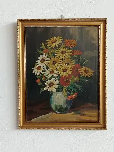 H125-Ölgemälde-Stillleben-Öl auf Holz-Blumenvase-Bild-gerahmt-Gemälde-Ölbild