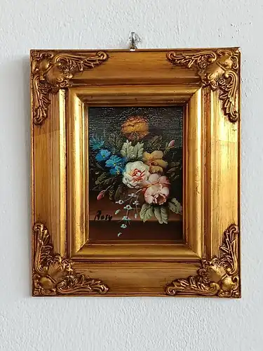 H157-Ölbild-Prunkrahmen-Öl auf Holz-Stillleben-Blumenbild-Gemälde-Bild-Ölgemälde