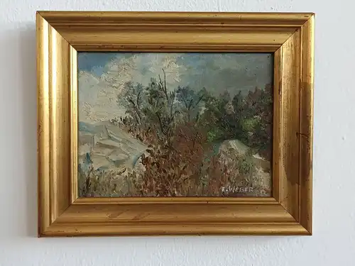 H158-Öl auf Leinen-Ölbild-gerahmt-Landschaftsbild-Gemälde-signiert-Bild-Ölgemäld