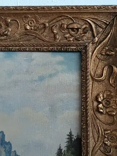 H167-Ölgemälde-gerahmt-Landschaftsbild-Gemälde-Bild-Prunkrahmen-Ölbild