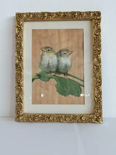 H173-Aquarell-Tierbild-Gemälde-Bild-Vögel-signiert-K.Führing