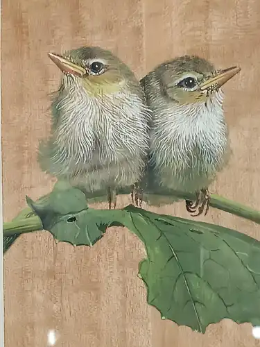 H173-Aquarell-Tierbild-Gemälde-Bild-Vögel-signiert-K.Führing