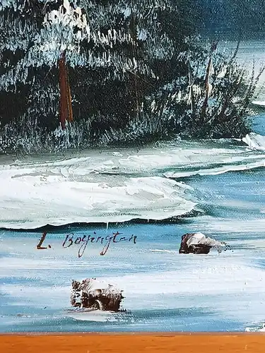 H124-Winterlandschaft-Ölgemälde-Bild-Landdschaftsgemälde-Ölbild-gerahmt-Gemälde