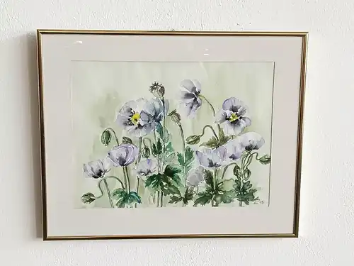H121-Aquarell hinter Glas-Blumenwiese-Gemälde-Stillleben-Bild-Aquarell-gerahmt