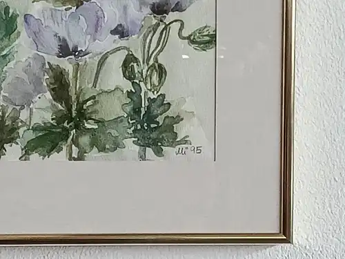 H121-Aquarell hinter Glas-Blumenwiese-Gemälde-Stillleben-Bild-Aquarell-gerahmt