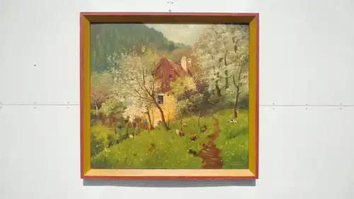 N10-Gemälde-Bild-Bauernhof-Ölgemälde-signiert-gerahmt-Ölbild-Landschaftsbild