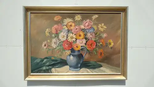 N16-Stillleben-Blumenvase-Gemälde-Bild-signiert-gerahmt