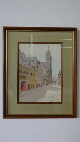H113-Stadtbild-Wien-Gemälde-Aquarell-Bild-Passepartout-hinter Glas-gerahmt