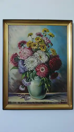 H70-Stillleben-Gemälde-Bild-Blume-Vase-gerahmt