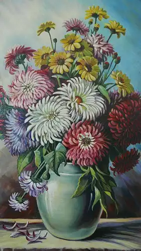 H70-Stillleben-Gemälde-Bild-Blume-Vase-gerahmt