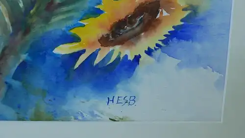 H74-Aquarell-Bild-Gemälde-Sonnenblume-gerahmt