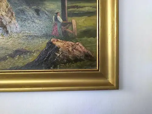 H65-Landschaftsgemälde-Landschaftsbild-Gemälde-Bild-Öl auf Holz-gerahmt