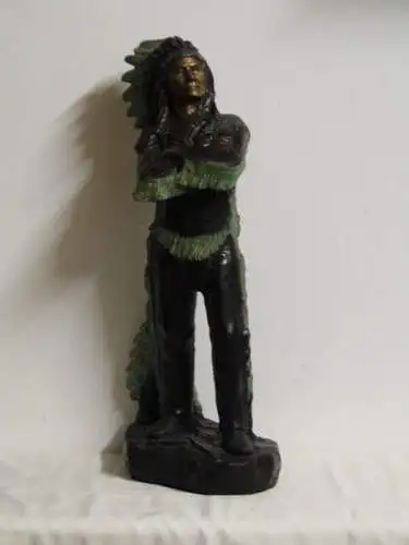 5929-Bronzefigur-Indianer-Figur-Dekorstück-stehender Indianerhäuptling-Statue-