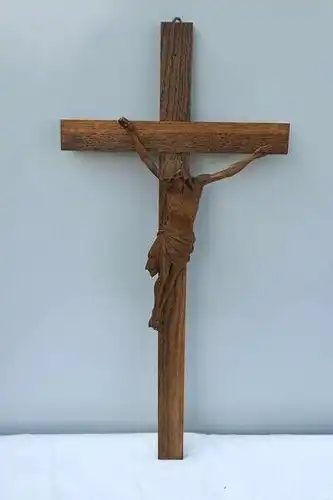 Kruzifix-Jesus-Holzkreuz-Kreuz-Jesus am Kreuz-INRI-Geschnitzt-Holzarbeit-H61000