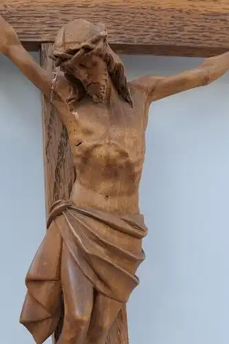 Kruzifix-Jesus-Holzkreuz-Kreuz-Jesus am Kreuz-INRI-Geschnitzt-Holzarbeit-H61000