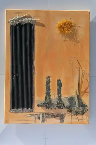 6017-Gemälde-Collage-Öl auf Leinen-signiert-datiert-Mischtechnik-Bild-Strukturar