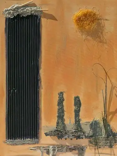6017-Gemälde-Collage-Öl auf Leinen-signiert-datiert-Mischtechnik-Bild-Strukturar
