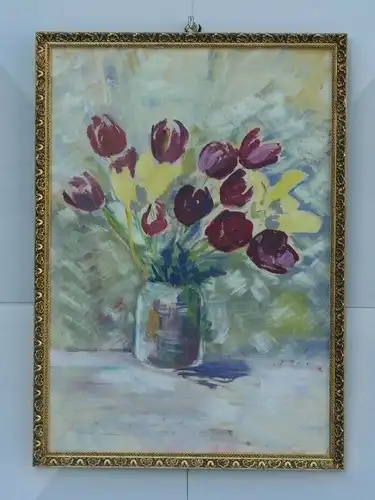 2022D-Gemälde-Aquarell auf Karton-gerahmt-Blumenvase-Tulpen-Bild-Aquarellbild-