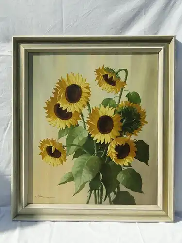 5722D-Blumenstillleben-Öl auf Leinen-wunderschöner Sonnenblumenstrauß-Gemälde