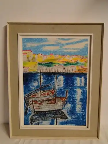 4003D/T37 - Pastell auf Papier - Boote im Hafen-Bild-signiert- P.K. Aflenz -1993