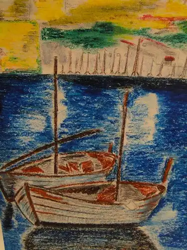 4003D/T37 - Pastell auf Papier - Boote im Hafen-Bild-signiert- P.K. Aflenz -1993