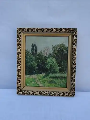 5650-Bild -Ölgemälde-Landschaftbild-"Wiese mit Bäumen"- Öl auf Holz- mit Rahmen