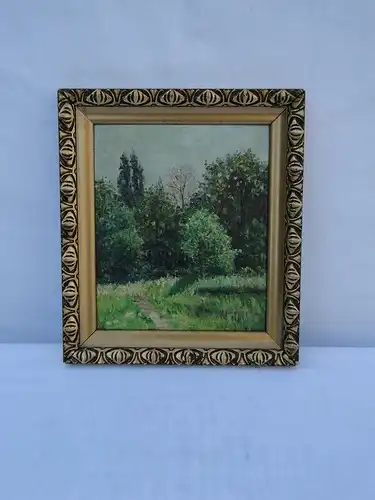 5650-Bild -Ölgemälde-Landschaftbild-"Wiese mit Bäumen"- Öl auf Holz- mit Rahmen