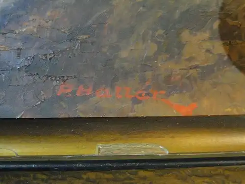 5066D-Gemälde-Öl auf Holz-Landschaft-Ölgemälde-Bild-Betsäule-signiert-P. Haller