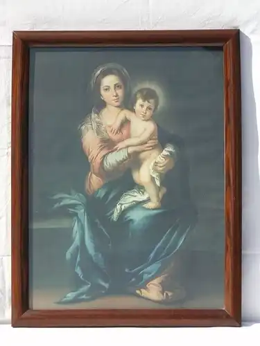 5728D-Bild-Farbdruck-" Madonna mit Kind"-hinter Glas-schöner brauner Rahmen-Bild