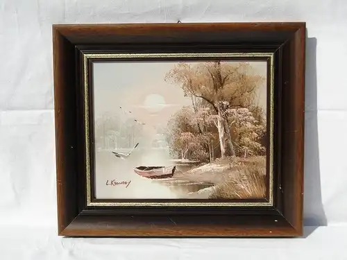 5716D-Winterlandschaft-am See-Öl auf Leinen-Holz geklebt-signiert-Winterlanschaf